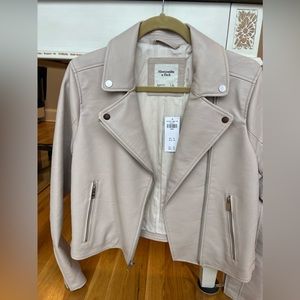 A&F Faux Taupe Faux Leather Moto Jacket. Size L.
